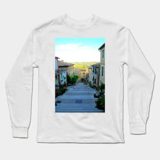 La Piaggia staircase and the Polenta well from above in Corinaldo Long Sleeve T-Shirt